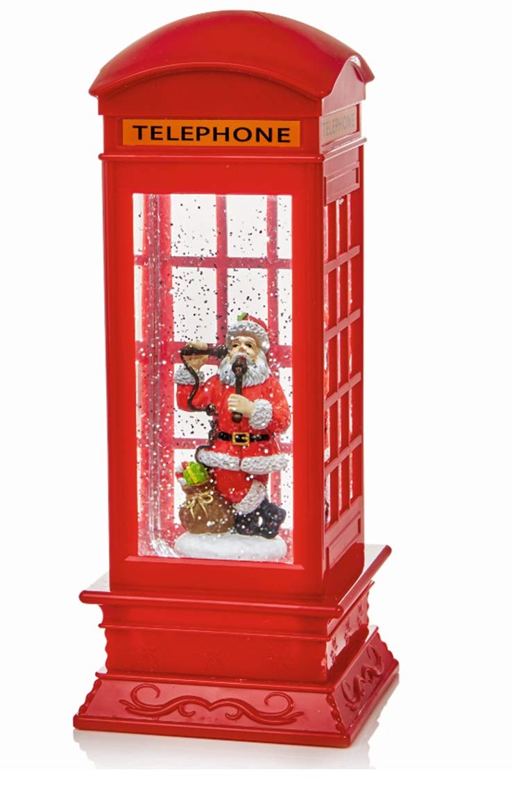 Premier Red 27Cm Telephone Box Christmas Water Spinner With Santa (Lb184666)