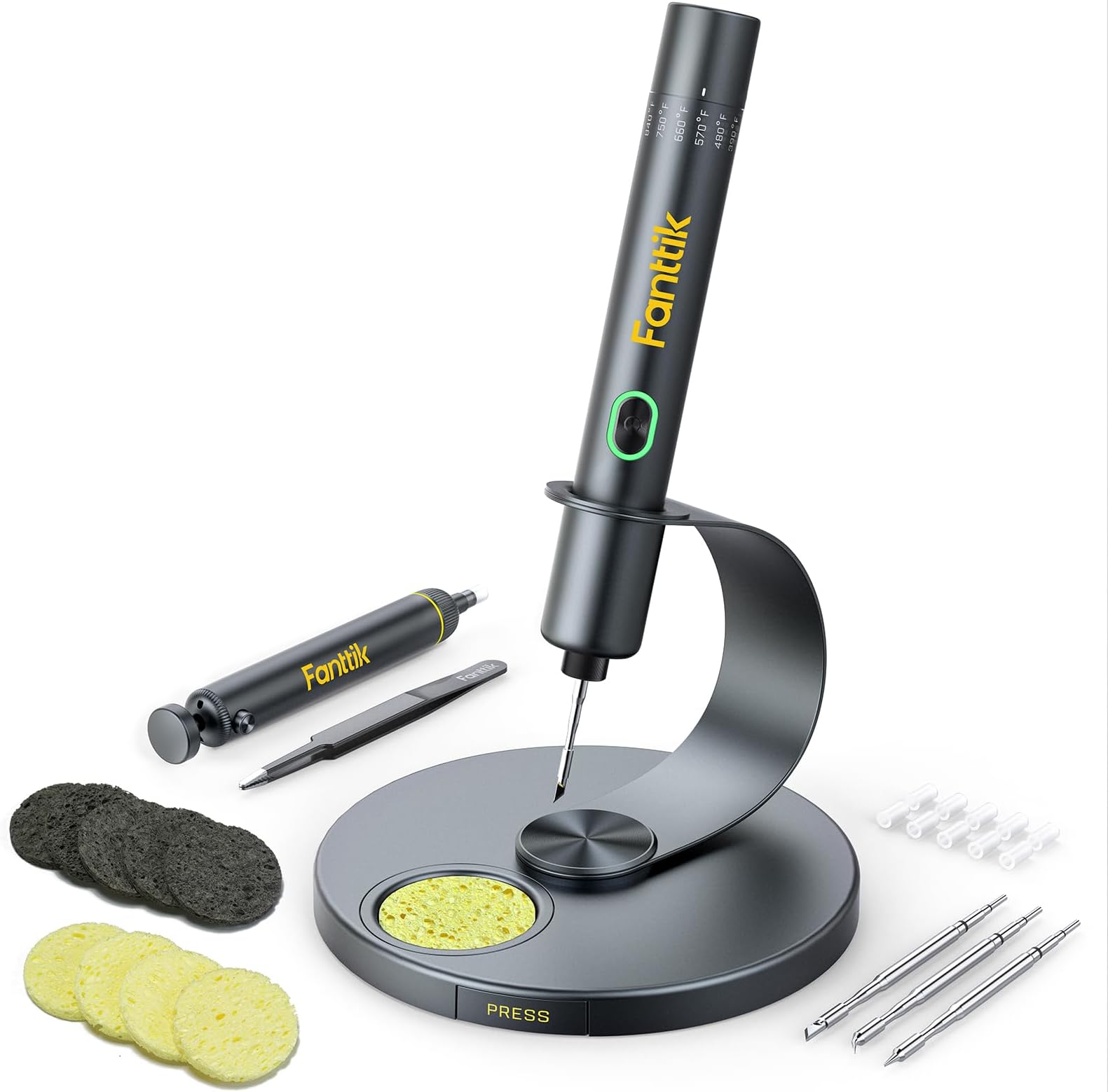 Fanttik T1 Max Soldering Iron Kit, Cordless Soldering Iron, 7 Seconds Fast Heating(390°F-840℉), Auto Sleep, 4 Precision Soldering Tips(C210), 360° Swivel Stand, for Precision Repair