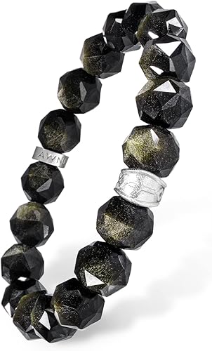 AWNL Pulsera de cuentas para hombre con dije de runas grabadas de plata de ley de 0394in ojo de tigre de obsidiana regalo de piedras preciosas