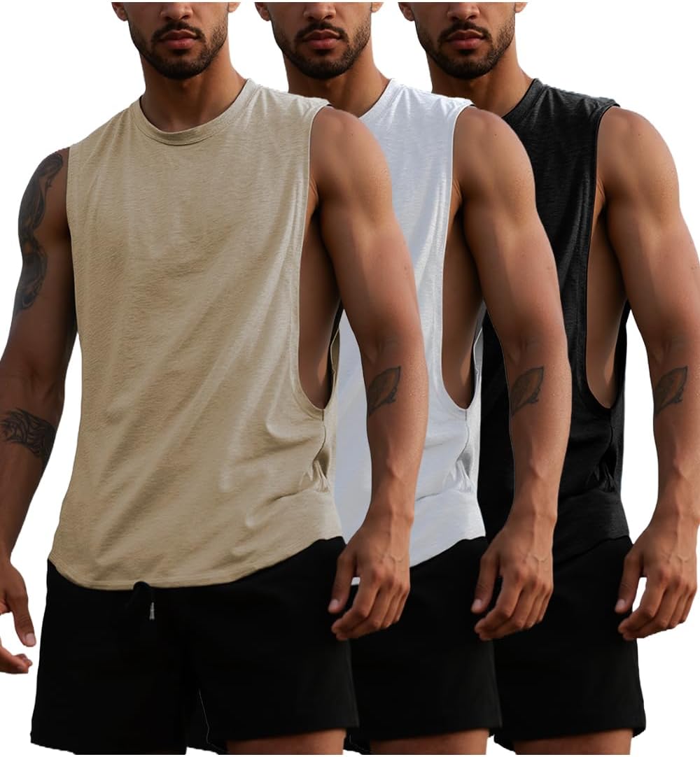 Mens Gym Sleeveless Tank Top Workout Muscle Shirt Cut Open Quick Dry Bodybuilding Vest 1/3 Pack