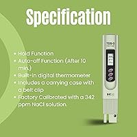 Vista 4 de HM Digital TDS-3 medidor de TDS portátil con funda de transporte, rango de medición de TDS de 0 - 9990 ppm, resolución de 1 ppm, precisión