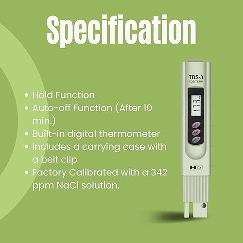 Miniatura 4 de HM Digital TDS-3 medidor de TDS portátil con funda de transporte, rango de medición de TDS de 0 - 9990 ppm, resolución de 1 ppm, precisión de