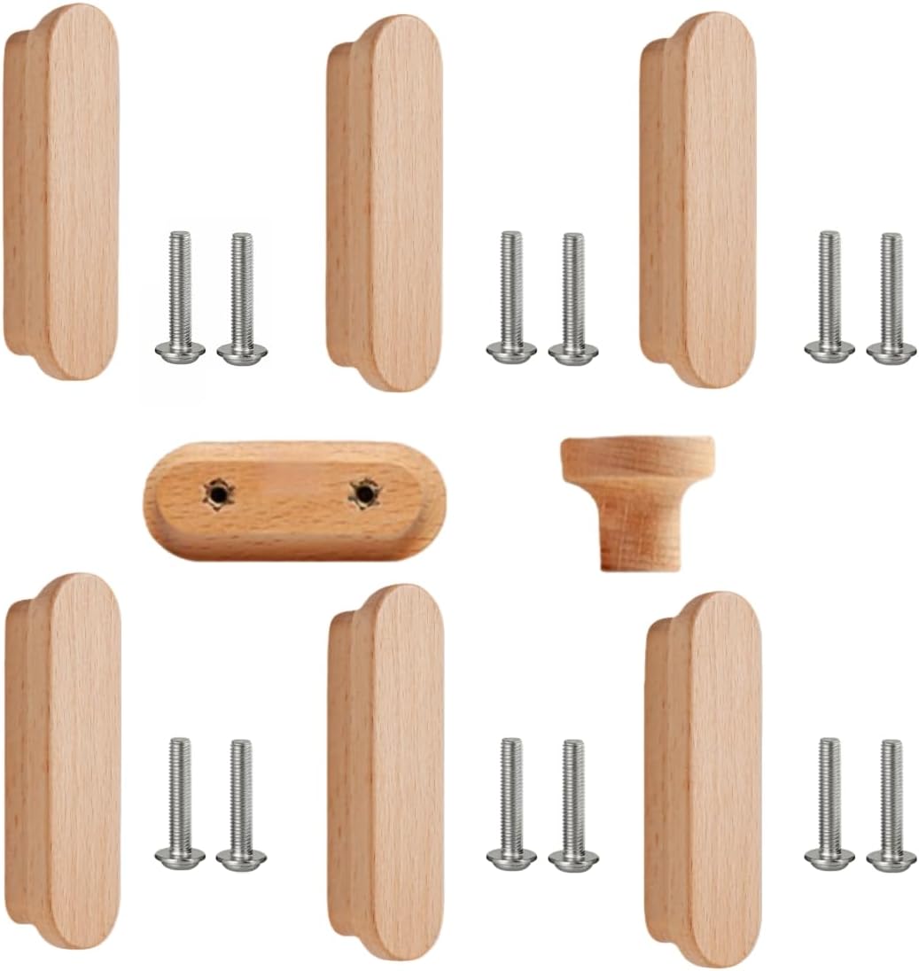Drawer Knobs 6Pcst Shaped Cabinet Door Solid Wood Handle Furniture Drawer Cabinet Wooden Handle Black Walnut 160Mm