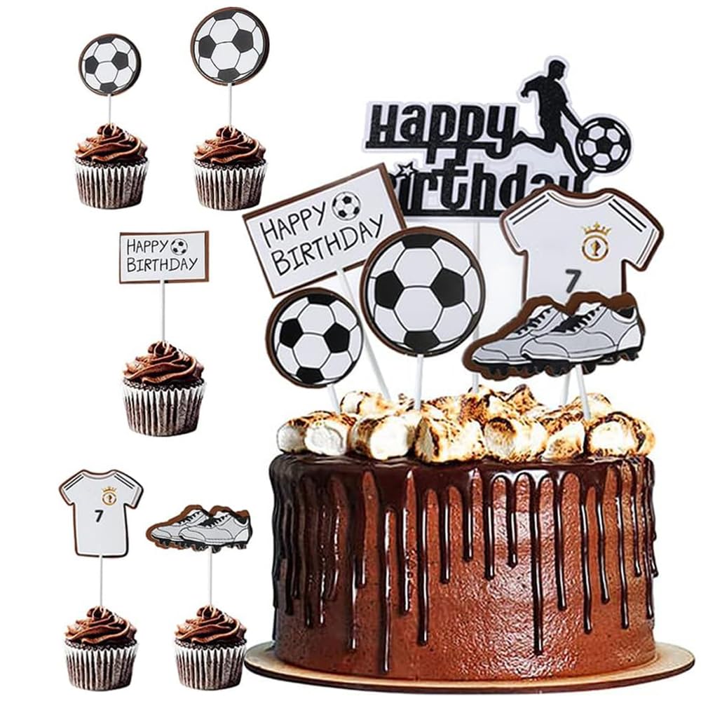 12 Pack Soccer Cake Topper, Soccer Cupcake Toppers, Soccer Cake Decorations, Happy Birthday Cake Topper, For Men Boy, Football Soccer Ball Party Sport Supplies Theme Party