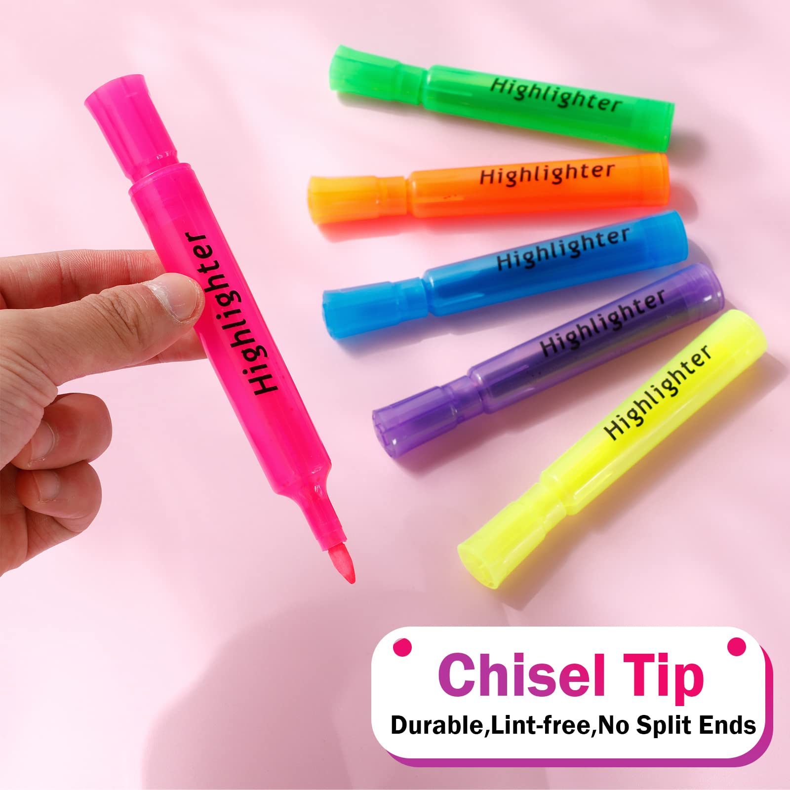Teling Textmarker, Keilspitze, Tank-Stil, Textmarker für Schule, Klassenzimmer, verschiedene Farben, fluoreszierende Textmarker, gelbe Textmarker für Büro und Geschäft, 300 Stück