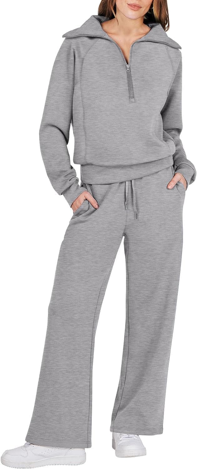 Damski 2-częściowy zestaw dresowy – dres treningowy z zamkiem błyskawicznym za kostkę z bluzą oversize i spodniami dresowymi do joggingu