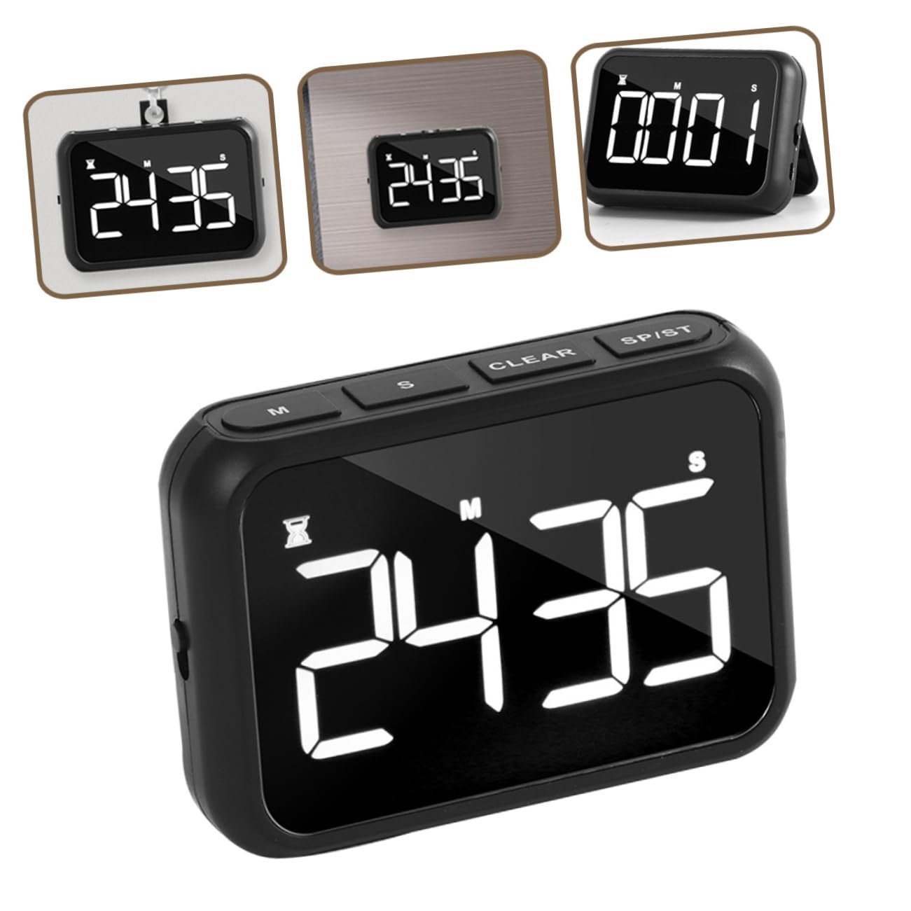 Mikikit 2 Pezzi Sveglia display led countdown kitchen gallette batterie d ricaricabili elettronico cucina su orologi timer di cottura Timer magnetico Acciaio inossidabile Black