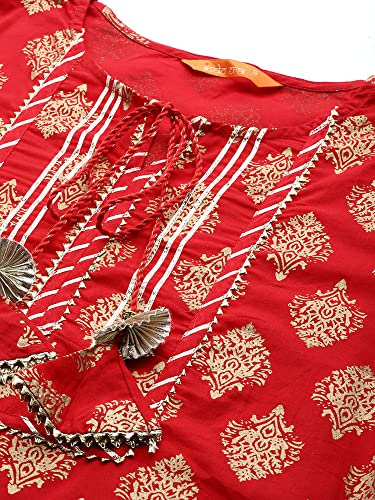 Image of INDO ERA Women's Pure Cotton Printed Straight Kurta with Sharara Set(KS0RD2400)