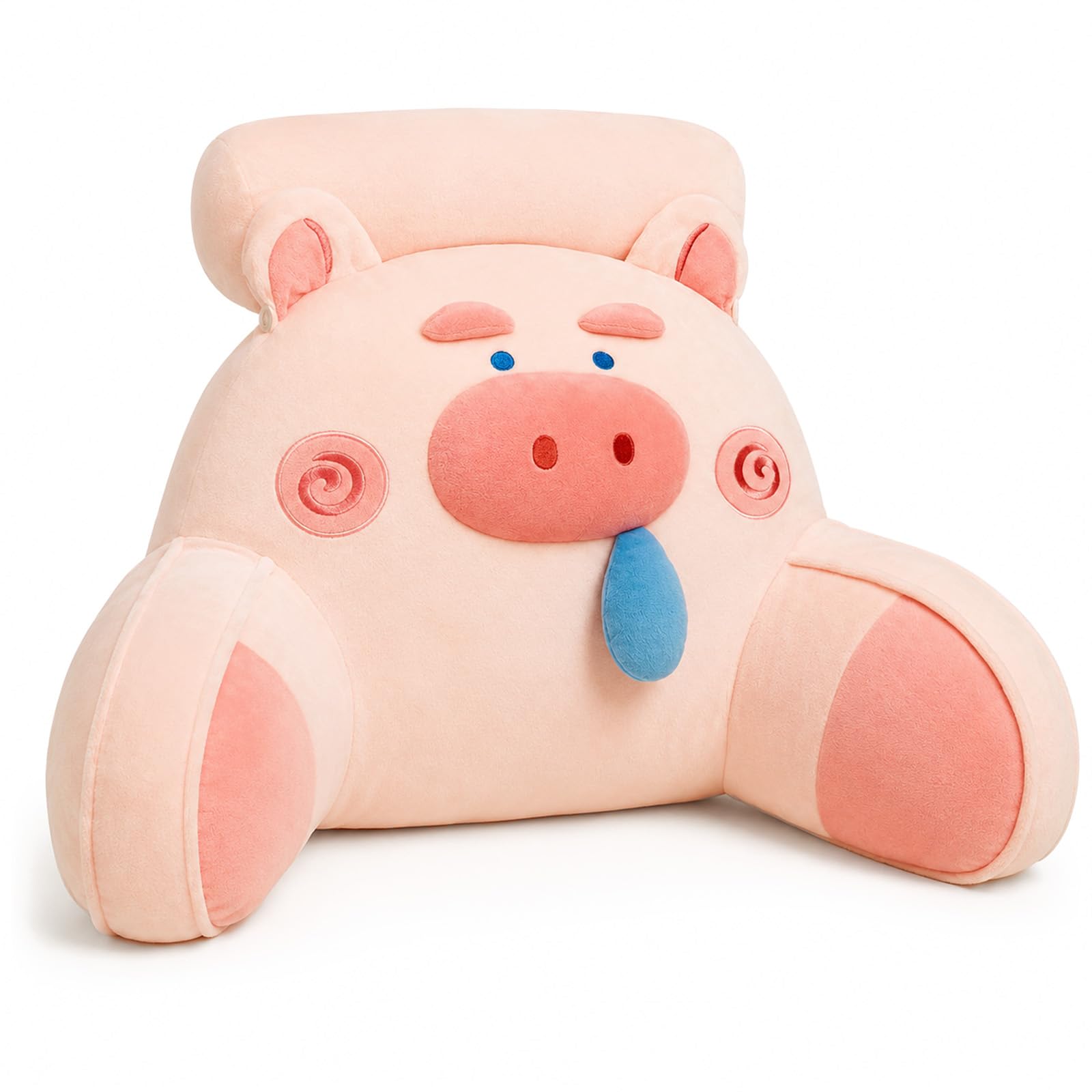 AZMAHT Reading Pillow, Plush Back Support Cushion with PP Cotton Filling, Raised Back & Armrests Support Pillow, Cute Back Support Pillow for Bed, Sofa, Gaming & Student Rooms,Pink Pig,75X50CM