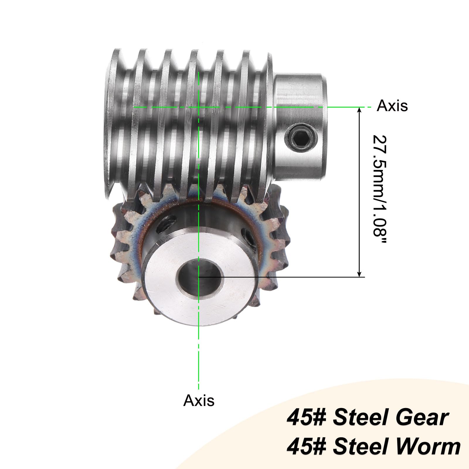 QUARKZMAN #45 Steel Worm Gear Set 20T 1.5 Module 20:1 Reduction Rate, Right Rotation Drive Gear Box Wheel Reduce Transmission Part (Gear-8mm Bore 33 mm OD, Rod 8mm Bore)
