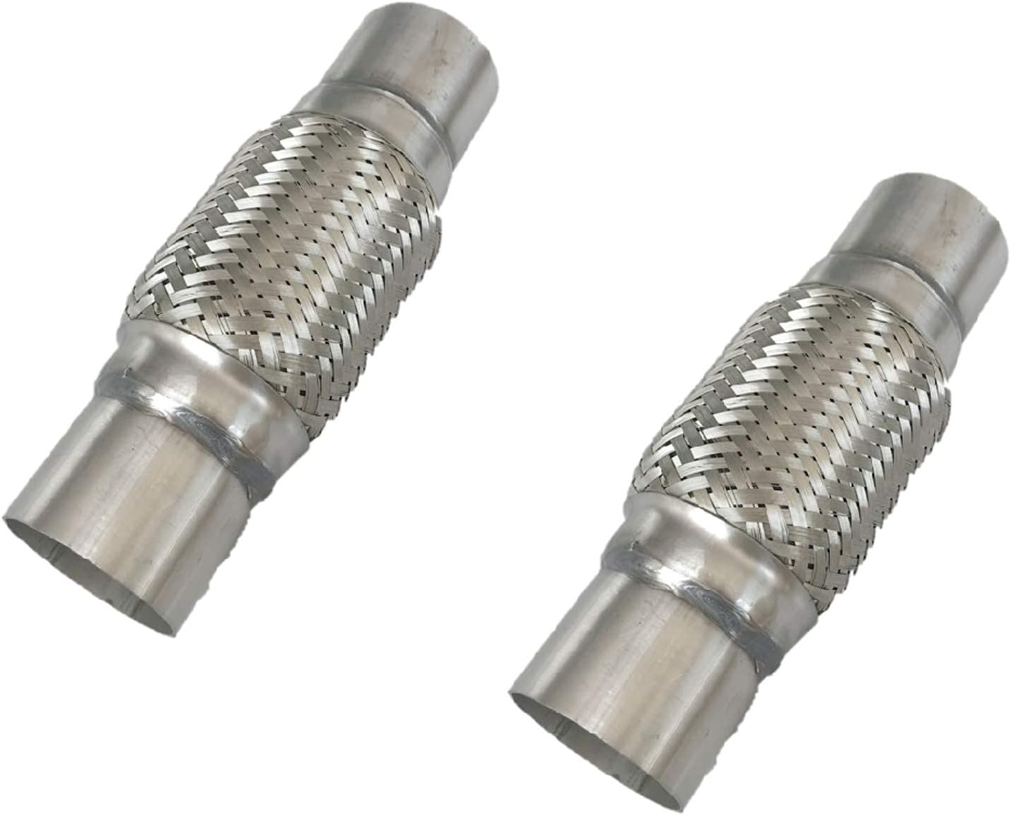 Heavy Duty Double Braided Stainless Steel Exhaust Flex Pipe with 2.25" ID / 6" Braided Length / 10" Overal Length -2 pc, 2.25x6x10-2pc
