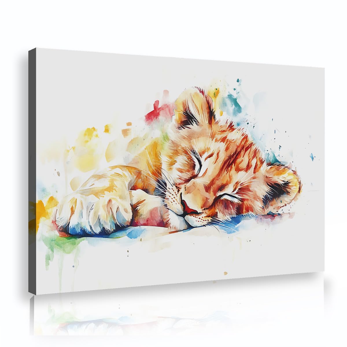 CHERHERART Canvas Wall Art Animal Portrait Poster Print for Bedroom Kitchen Living Room Nursery Cute Sleeping Lion Canvas Picture Ready to Hang 45x70cm Innerframe