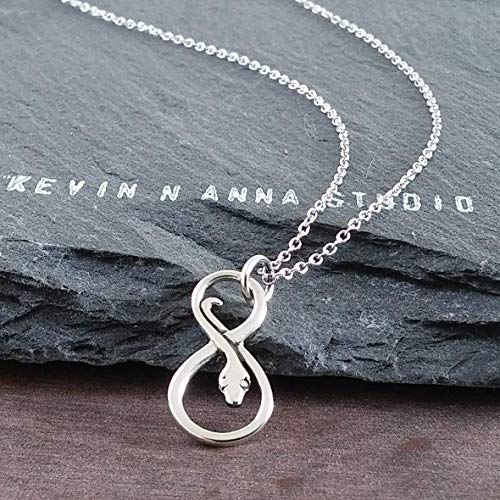 Sterling Silver Tiny Infinity Snake Charm Necklace, 18" #TOP3