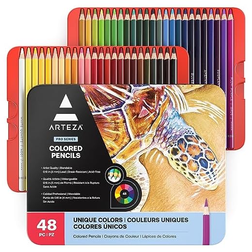Arteza Colored Pencils, Professional Set of 48 Colors, Soft Wax-Based Cores, Art Supplies for Drawing Art, Sketching, Shading & Coloring, Vibrant Artist Pencils for Beginners & Pro Artists in Tin Box