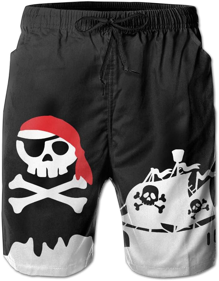 Mens Pirates Skull Bone Cool Summer Breathable Swim Trunks Beach Shorts Board Shorts