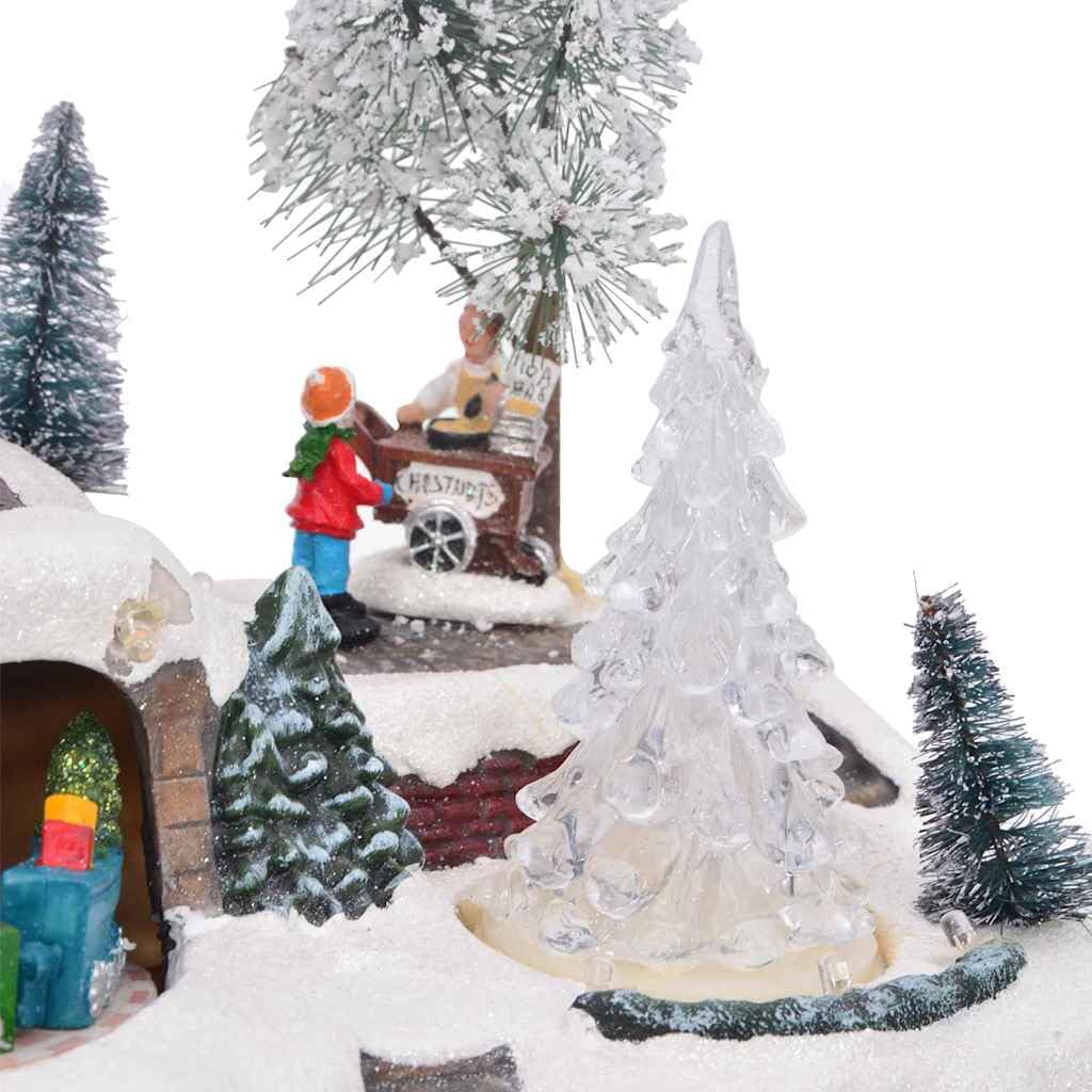 Weihnachtliche Tischdekoration aus Harz mehrfarbig, 23,5 x 16 x 18,5 cm, mit dekorativen Lichtern für Wohnzimmer Flur Kaminsims Winterdorf Deko