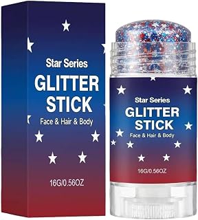 4 juli Glitter Kropp Ansikte Hår Smink | Röd Vit och Blå Glitterstift för Fest Nationaldagsparad Prydnader Kläder Outfit Dräkt