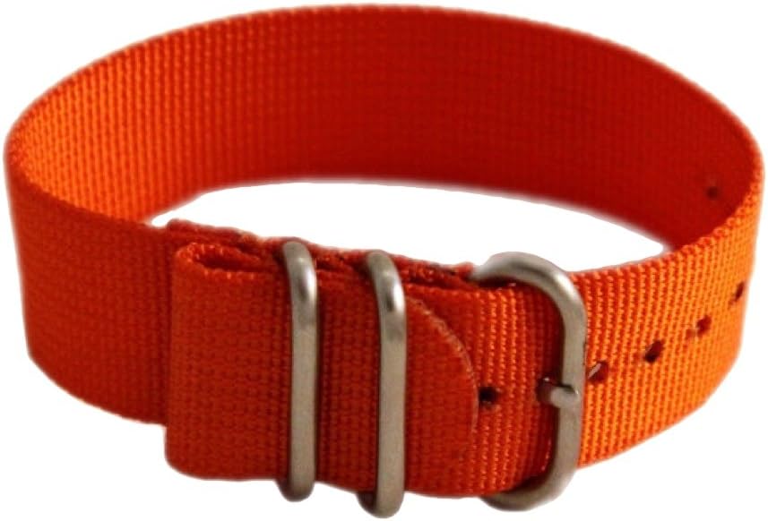 20mm Nylon Watch Band, Tactical Grade Strap, USCG Orange, Stainless Steel Hardware