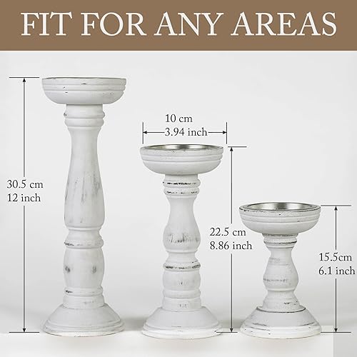 Miniatura 2 de Juego de 3 portavelas grandes para velas de pilar, estilo granja, decoración del hogar para mesa, centro de mesa, mesa de café o chimenea (blanco