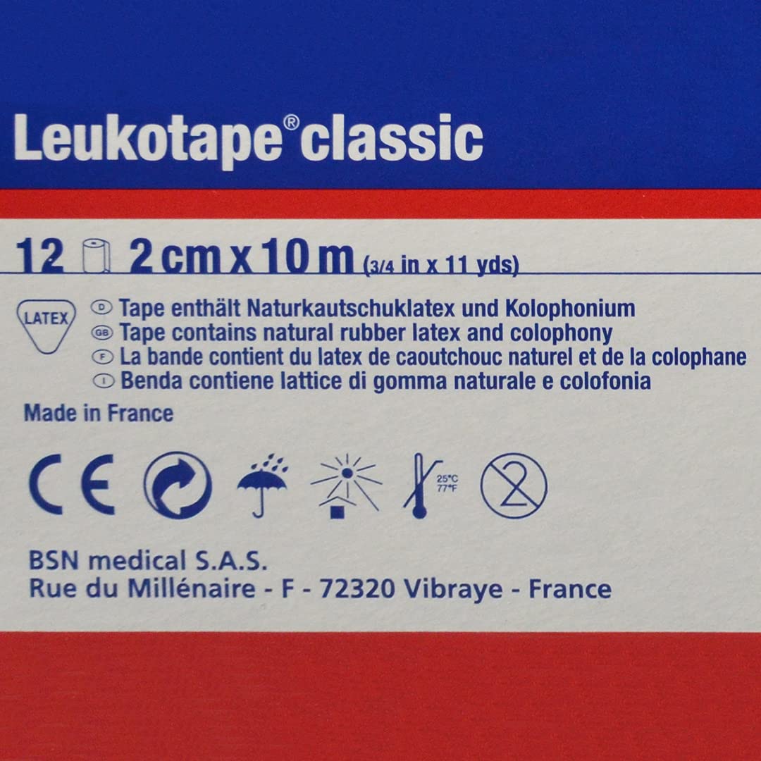 BSN Leukotape Classic 2 cm x 10 m, color blanco, 1er Pack (1 x 12 unidades)
