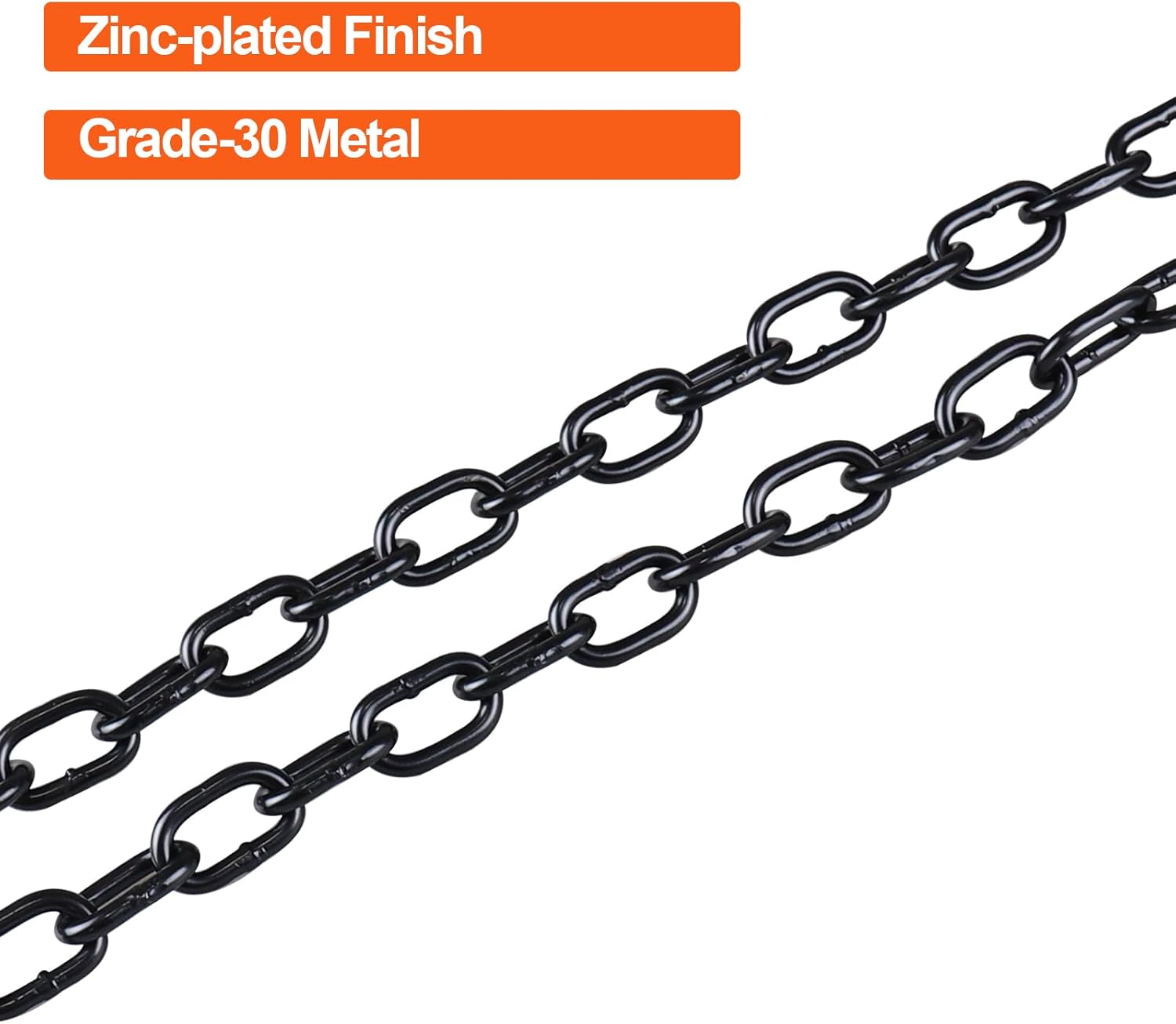 3/16"x 48" Grade 30 Steel Black Boat Trailer Safety Chain with 2 Spring Clip Hooks 3200 lbs, 2 Pcs (3/16"x 48")