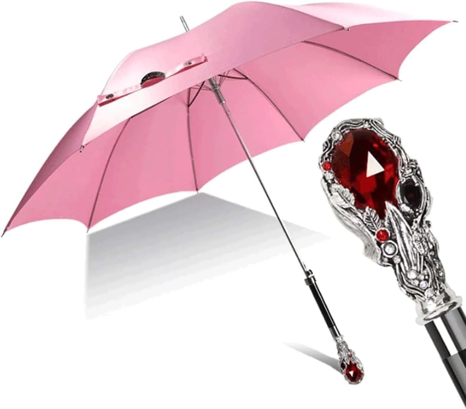 Gentleman British Style Umbrella for Rain and Sun Windproof Golf Umbrella Silver Ruby Shape Long Handle Stick Umbrella