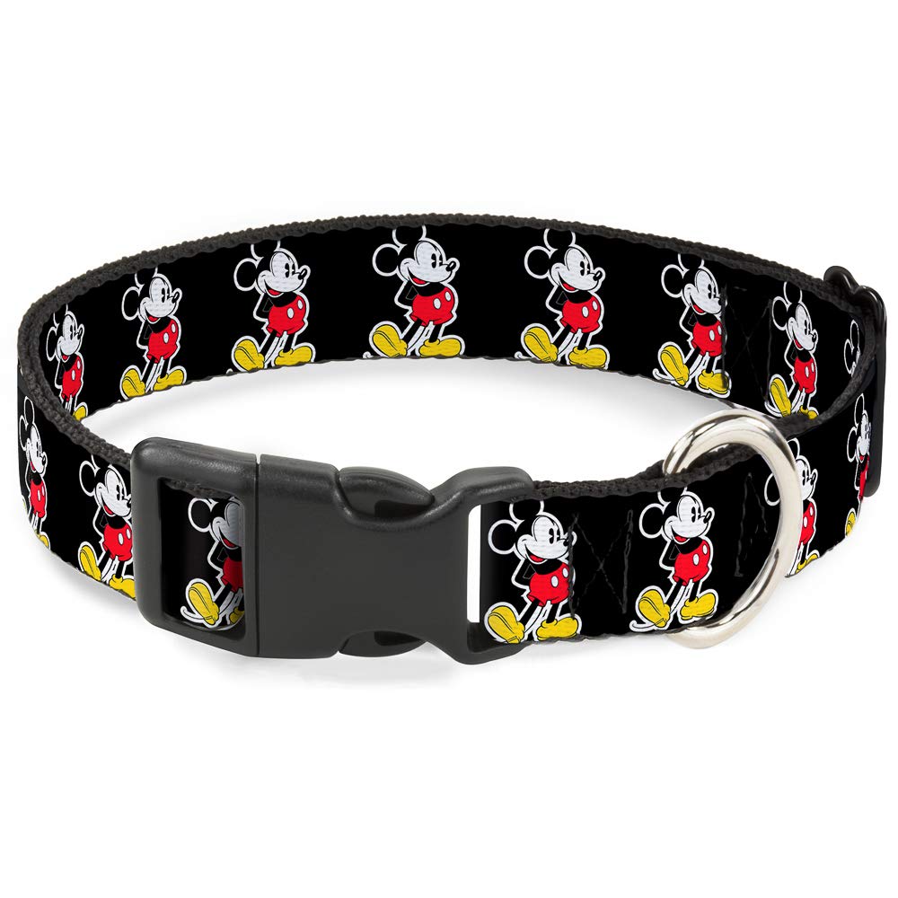 Buckle-Down Plastic Clip Collar - Classic Mickey Mouse Pose Black - 1" Wide - Fits 11-17" Neck - Medium