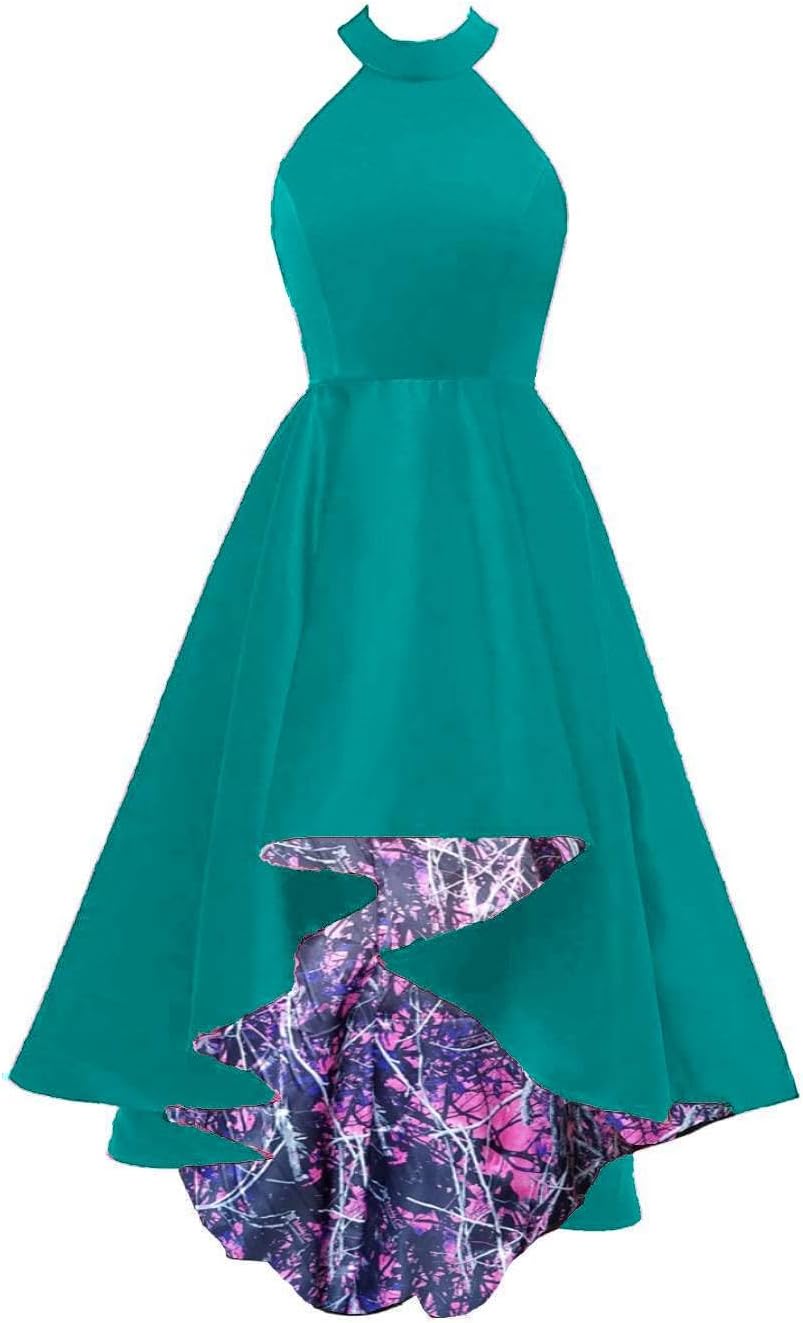DINGZANCAMO Woman's Halter High Low Satin and Camo Mother of The