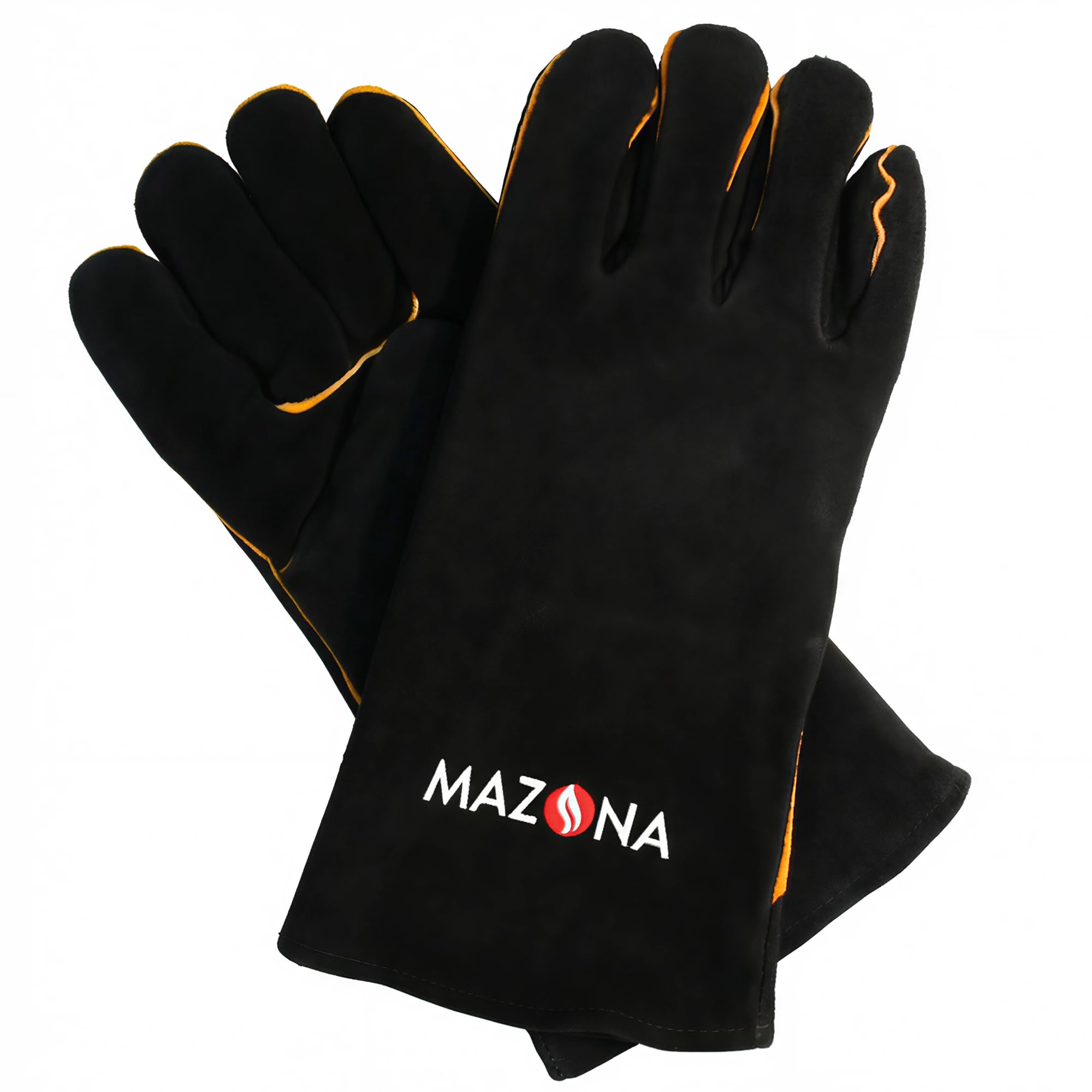 Mazona Heat Resistant Pair of Gauntlet Gloves | Fireproof & Heat-Resistant Right Hand Glove Mitt for Fireplace, Oven & Stove Safety | Black