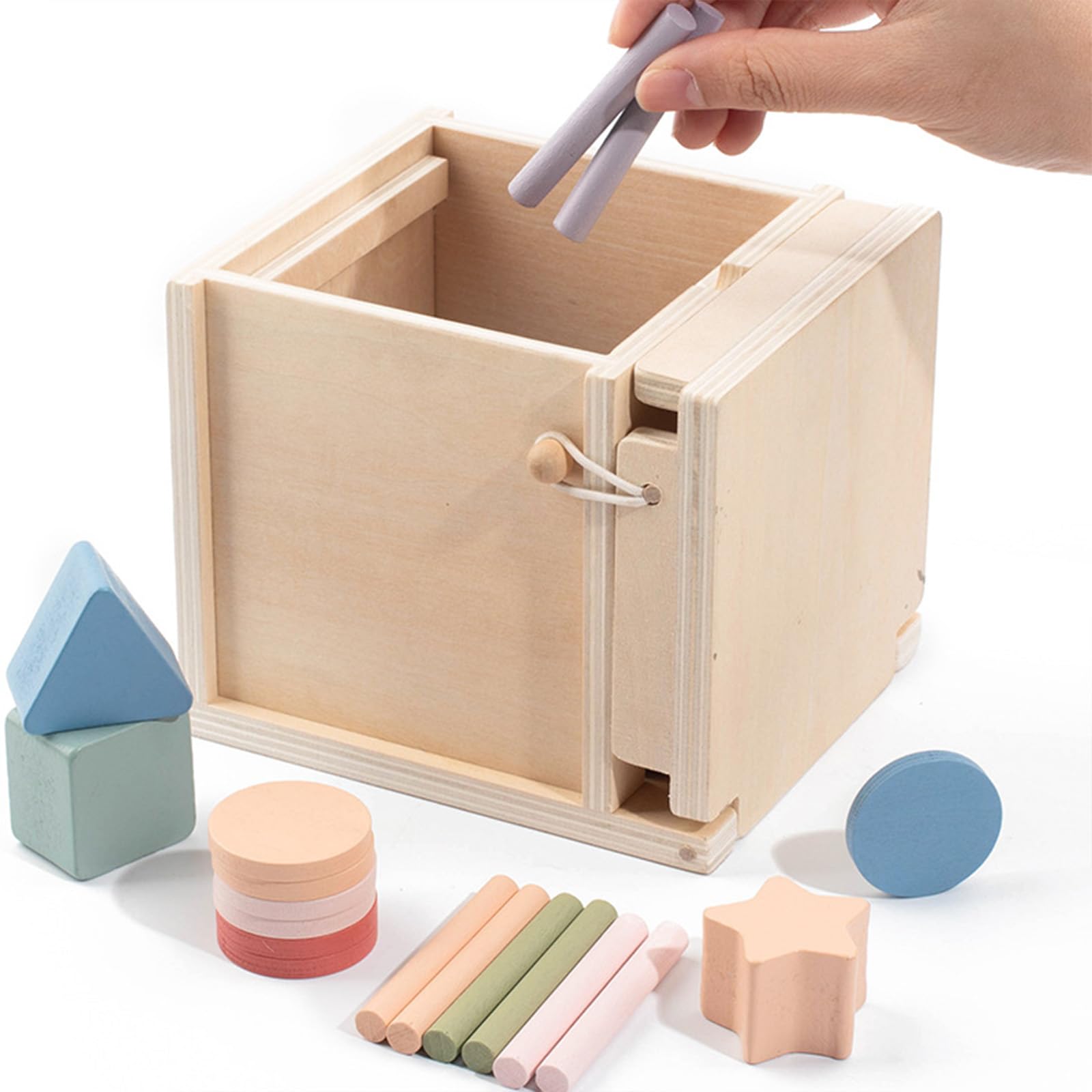 Multifunktionales Holzsortierspielzeug für Kinder, einschließlich Formsortierer, Farbkoordination und Geldschlitzaktivitäten, multifunktionale Spielzeugkiste