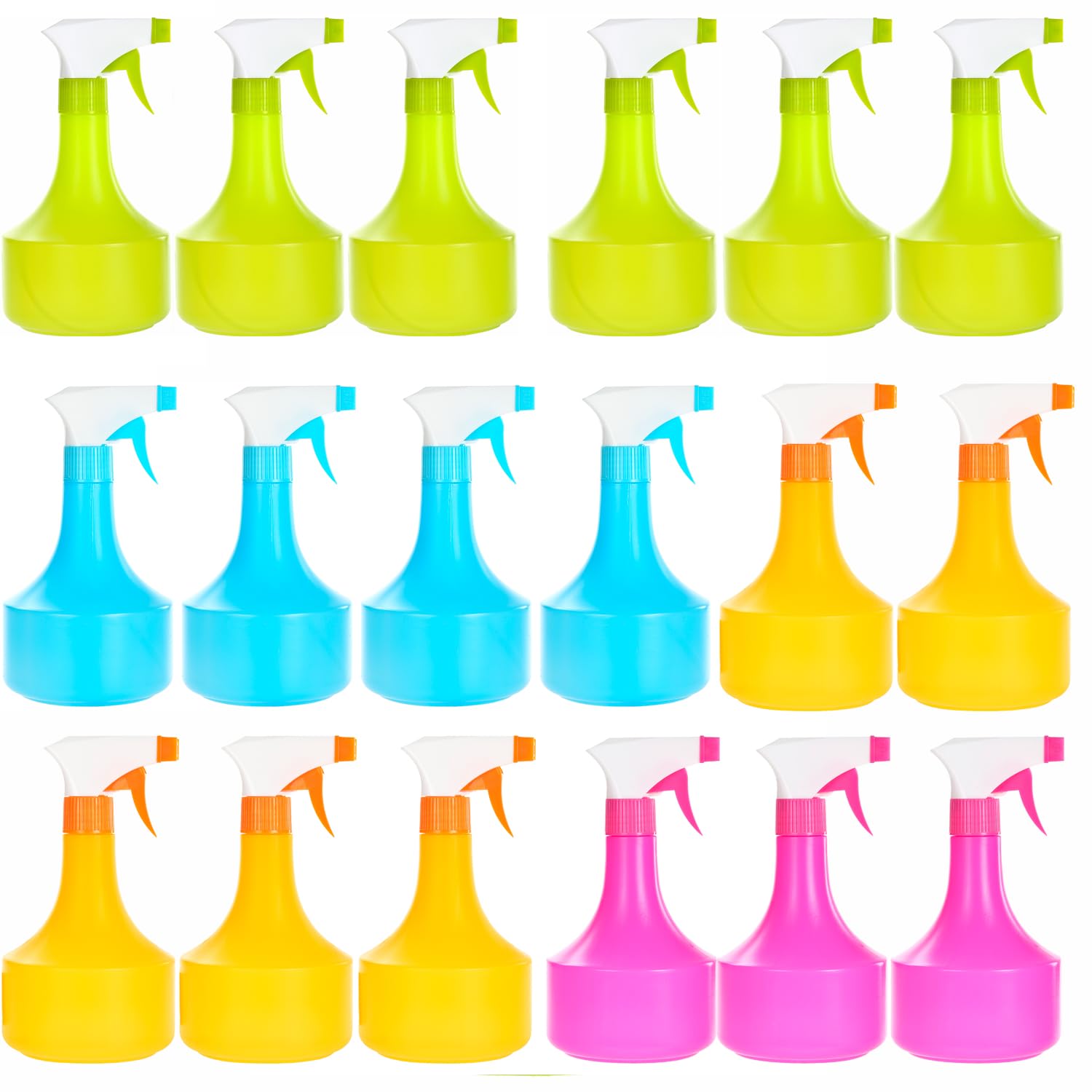 TWO TIGERS Botella en Spray 500ml. Pack de 18 unidades. Pulverizador de Plástico en 4 Colores: Verde, Naranja, Rosa y Azul. Tamaño Único: 11x11x19 cm