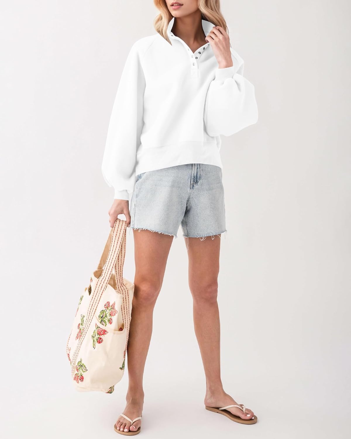 Locachy Women's Button Henley Neck Cotton Oversized Sweatshirt Casual Drop Shoulder Pullover Tops 2025 Fashion Outfits - Image 6