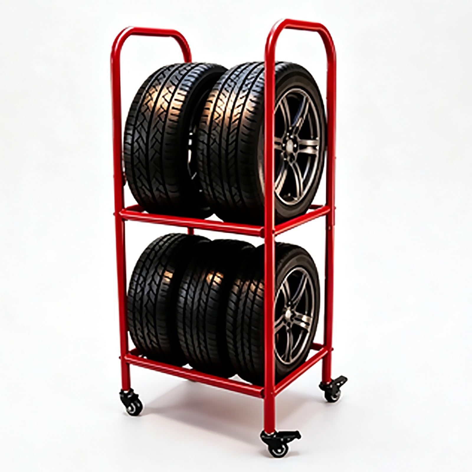 AKFNCJE 2-Tier Adjustable Tire Storage Cart With Wheels