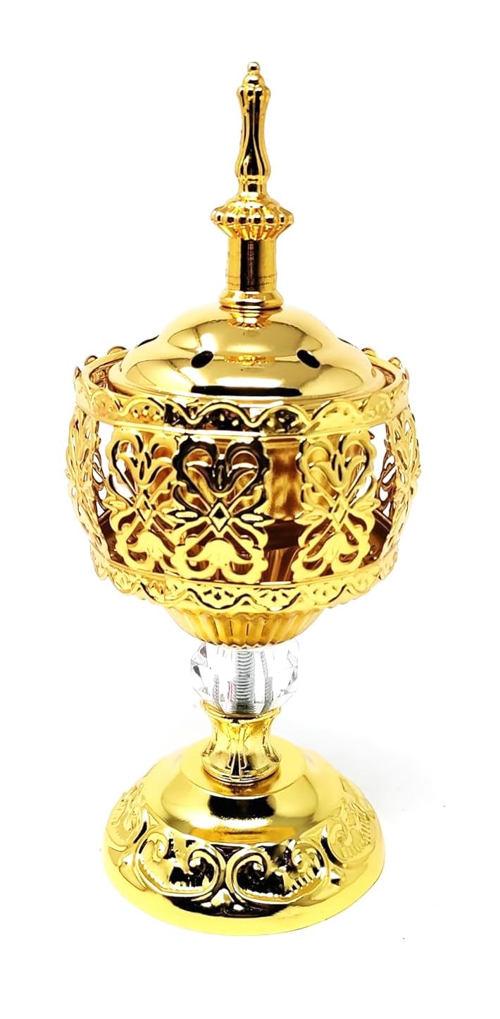 Elegant Metallic Traditional Bakhoor Incense Burner with Ornate Design