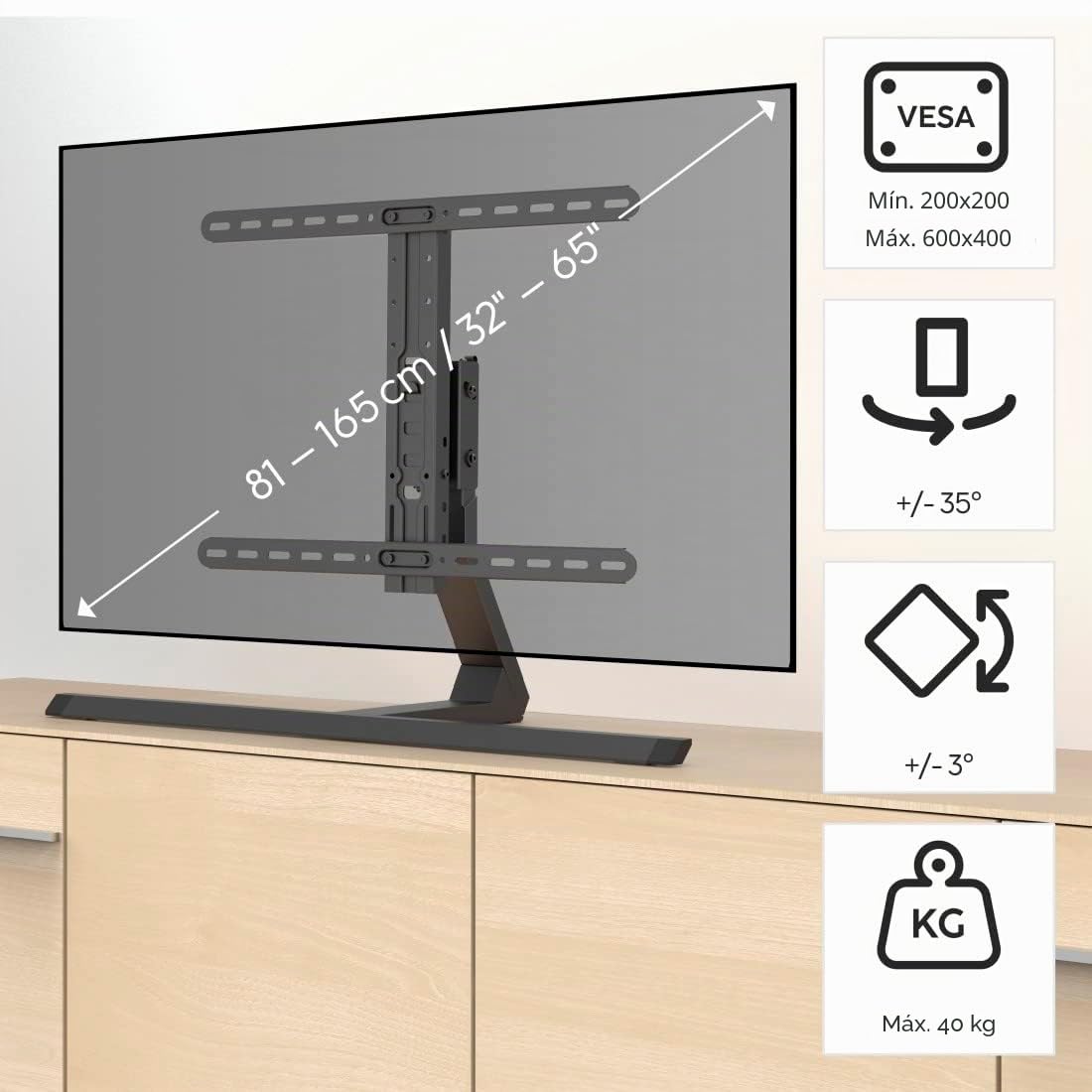 Soporte TV Sobremesa 600x400 Design 32´´-65´´ Negro