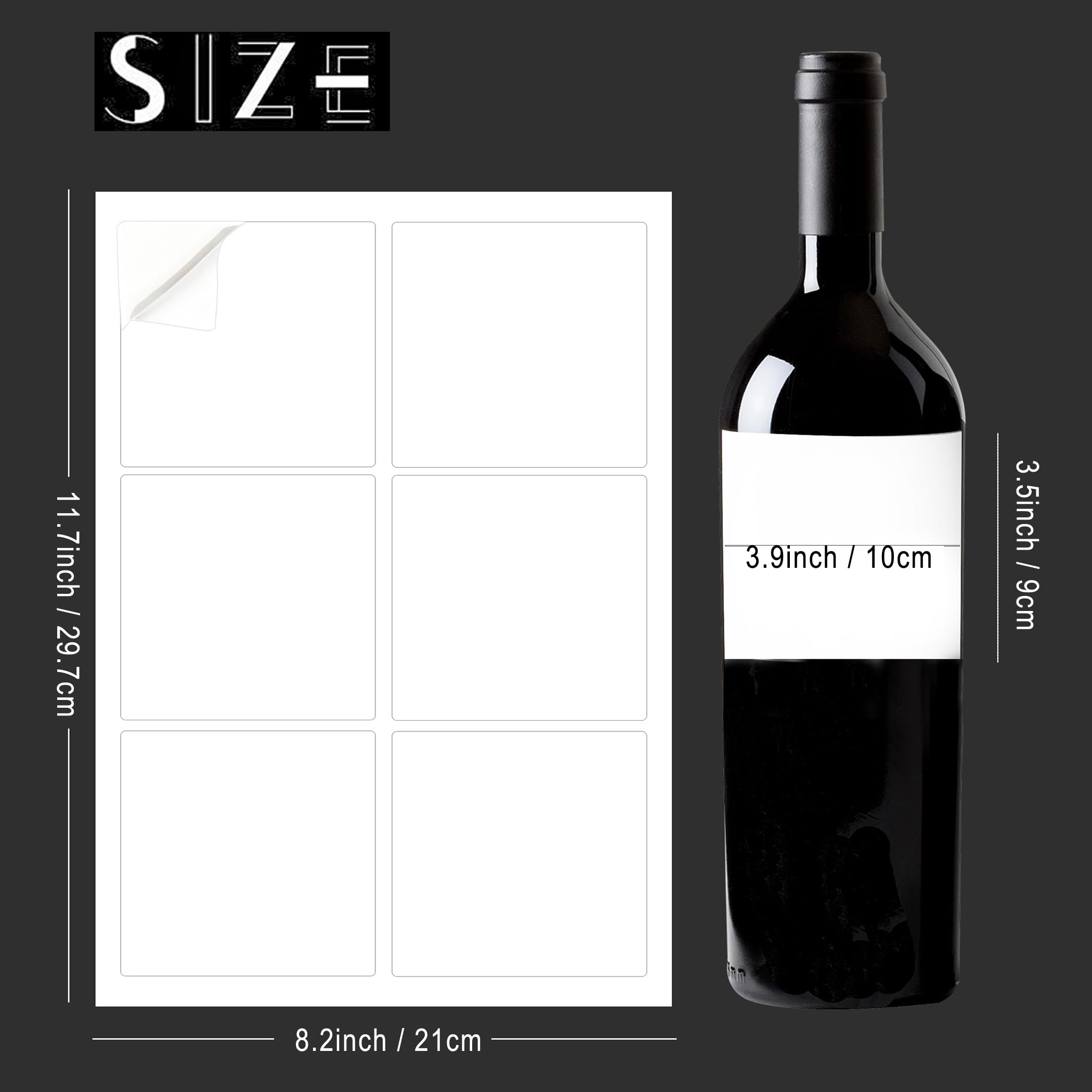 Vagocom 120 Pieces 3.9 x 3.5inch Blank Wine Label,Printable Labels Stickers for Laser and Inkjet,Use for Shipping Address,Wine Bottle Labels,Mailing Labels,6 Pieces/Sheet,Total 20 Sheets - Image 2