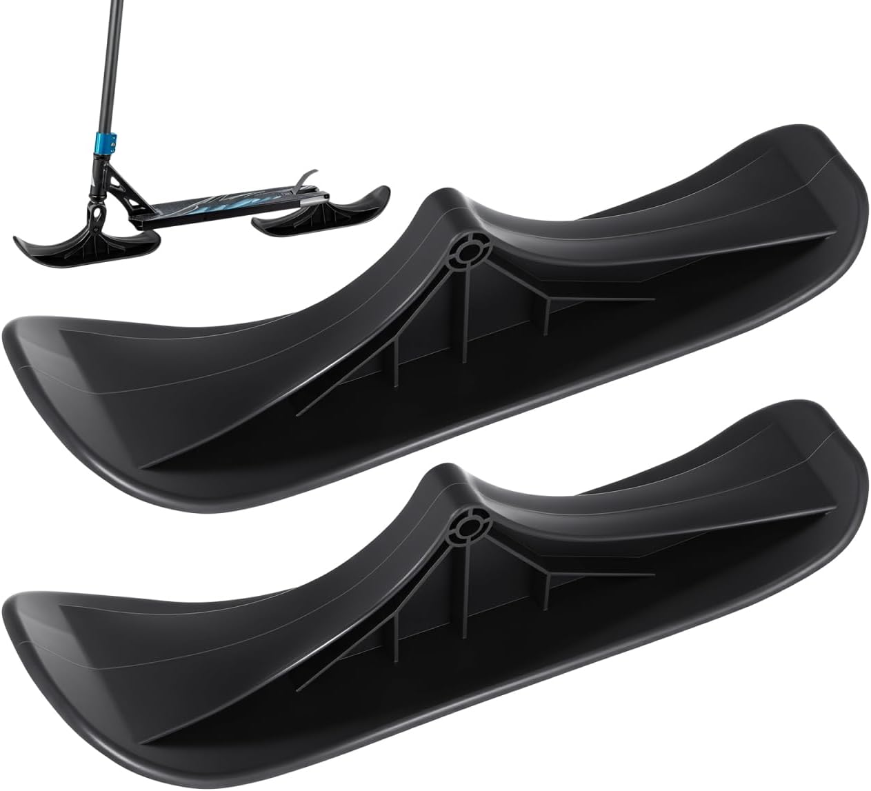 2 Pcs Snow Scooter Ski Sled Kit Sand Scooter Conversion Kit Fold Skate Board Outdoor Sled Ski Attachment for Outdoor Black