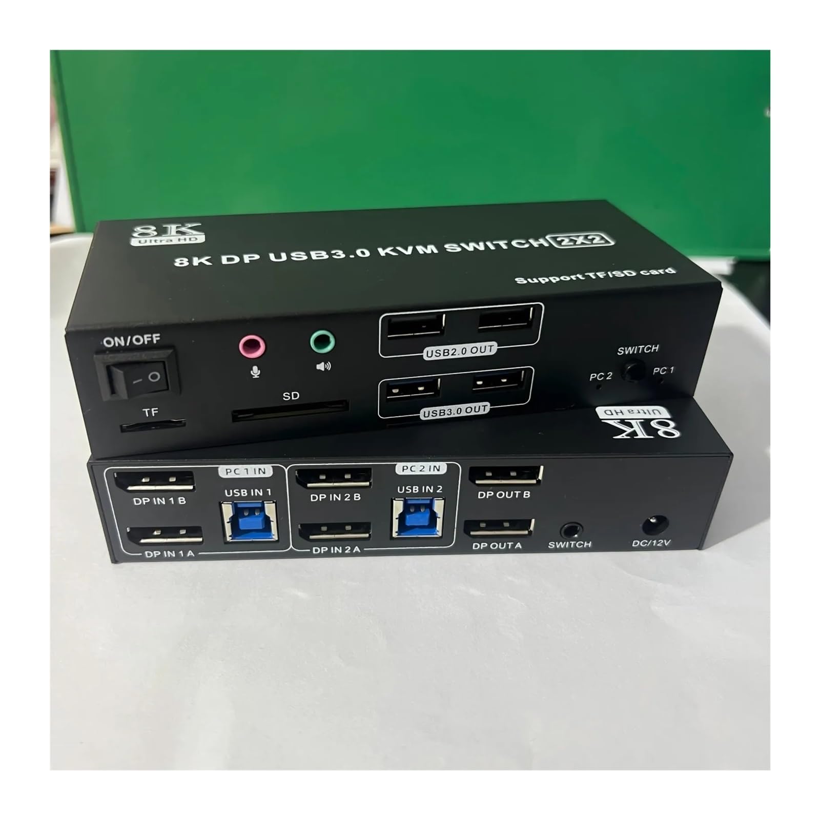 Conmutador KVM de Dos monitores 4K120Hz, 2x2 USB 3.0 DP, 2 entradas y 2 Salidas, 8K60Hz, Pantalla Mixta, 2 monitores, 2 Ordenadores, Puertos SD/TF(TA202-Dual DP)