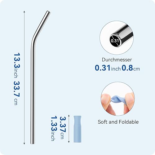 Miniatura 7 de Prurex Paquete de 3 popotes de metal reutilizables Bendy con punta de silicona para vaso Stanley de 40 onzas, popotes de acero inoxidable de 8