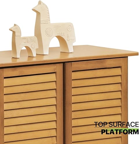 Miniatura 6 de Magshion Armario de almacenamiento de bambú de 5 niveles, de pie con puertas de obturador, organizador de zapatos independiente para entrada,