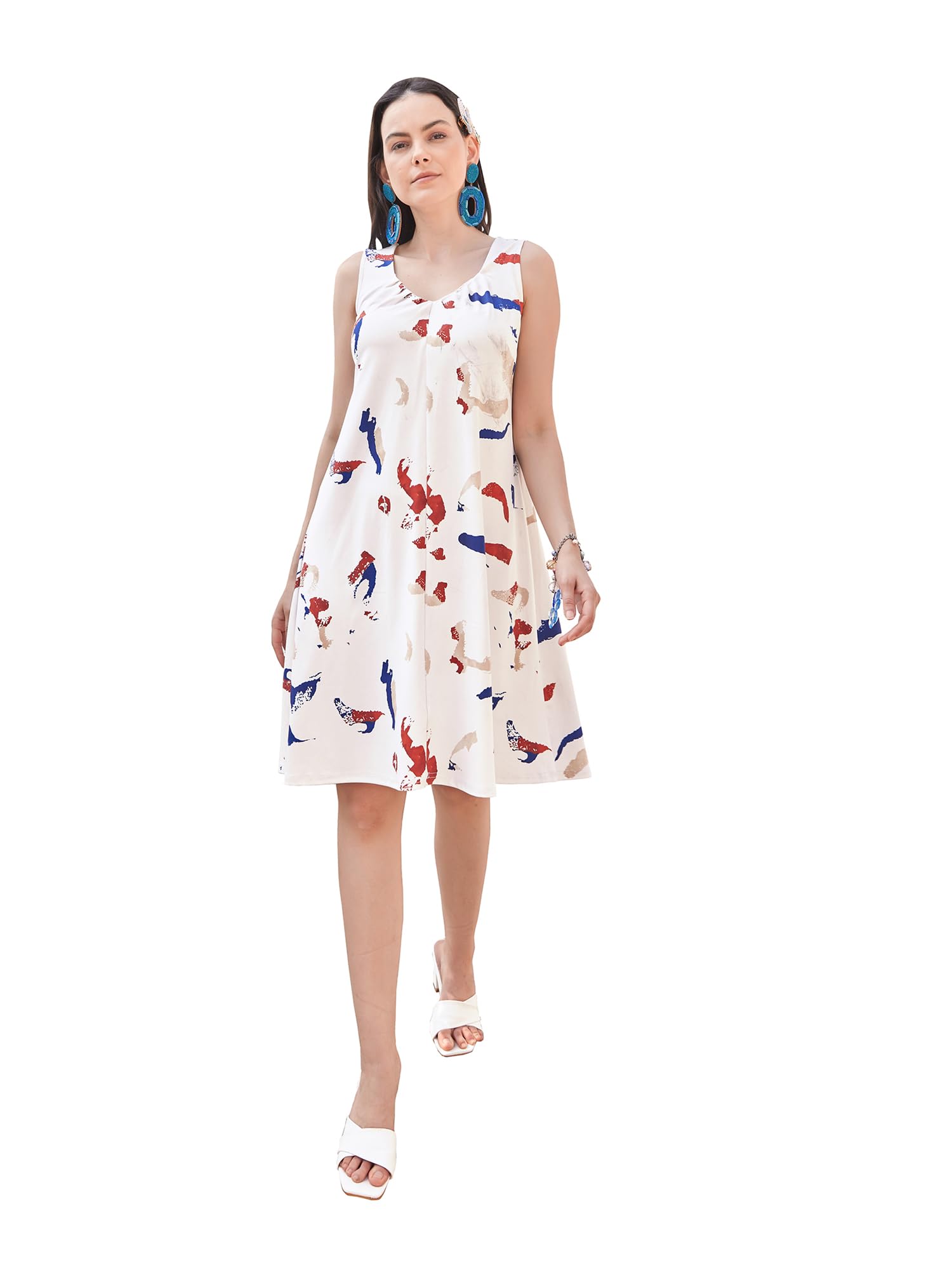 Purvaja Womens Tank Above Knee Length Dress (Wini-054-Break_White_Xx-Large)