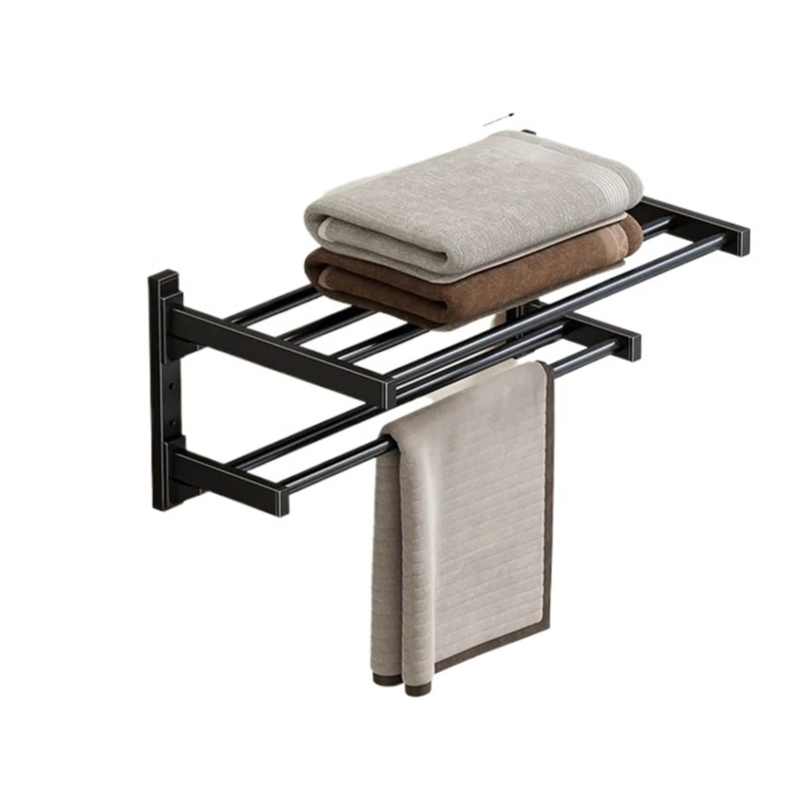 Double Towel Rack Bathroom Perforation-free Aluminum Bath Toilet Wall Mounted Shelf(Black 40 * 13 * 17.5cm)