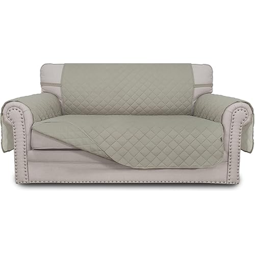 Easy-Going Reversible Loveseat Couch Cover for 2 Cushion Couch Sofa Cover for Dogs Water Resistant Furniture Protector with Foam Sticks Elastic Straps for Pet (Loveseat, Beige/Beige)