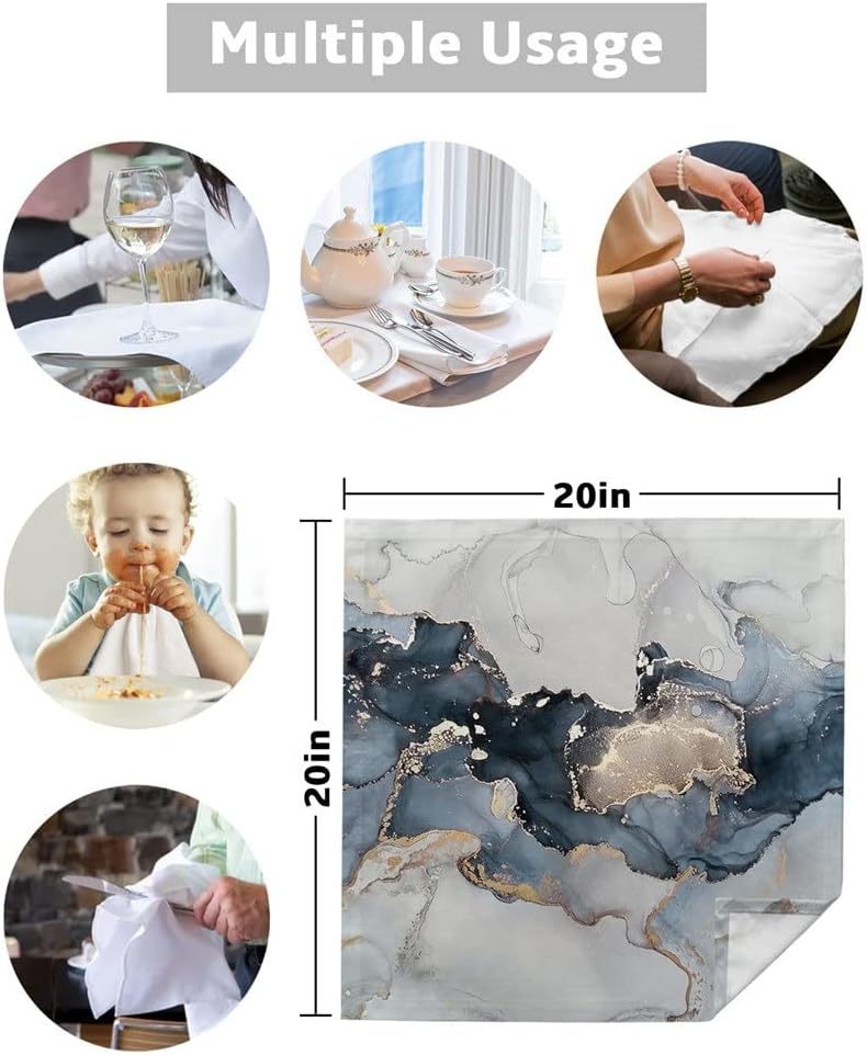 Marble Texture Ink Painting Table Napkin Cloth Set Wedding Party Restaurant Supplies Christmas Napkins(4pcs)