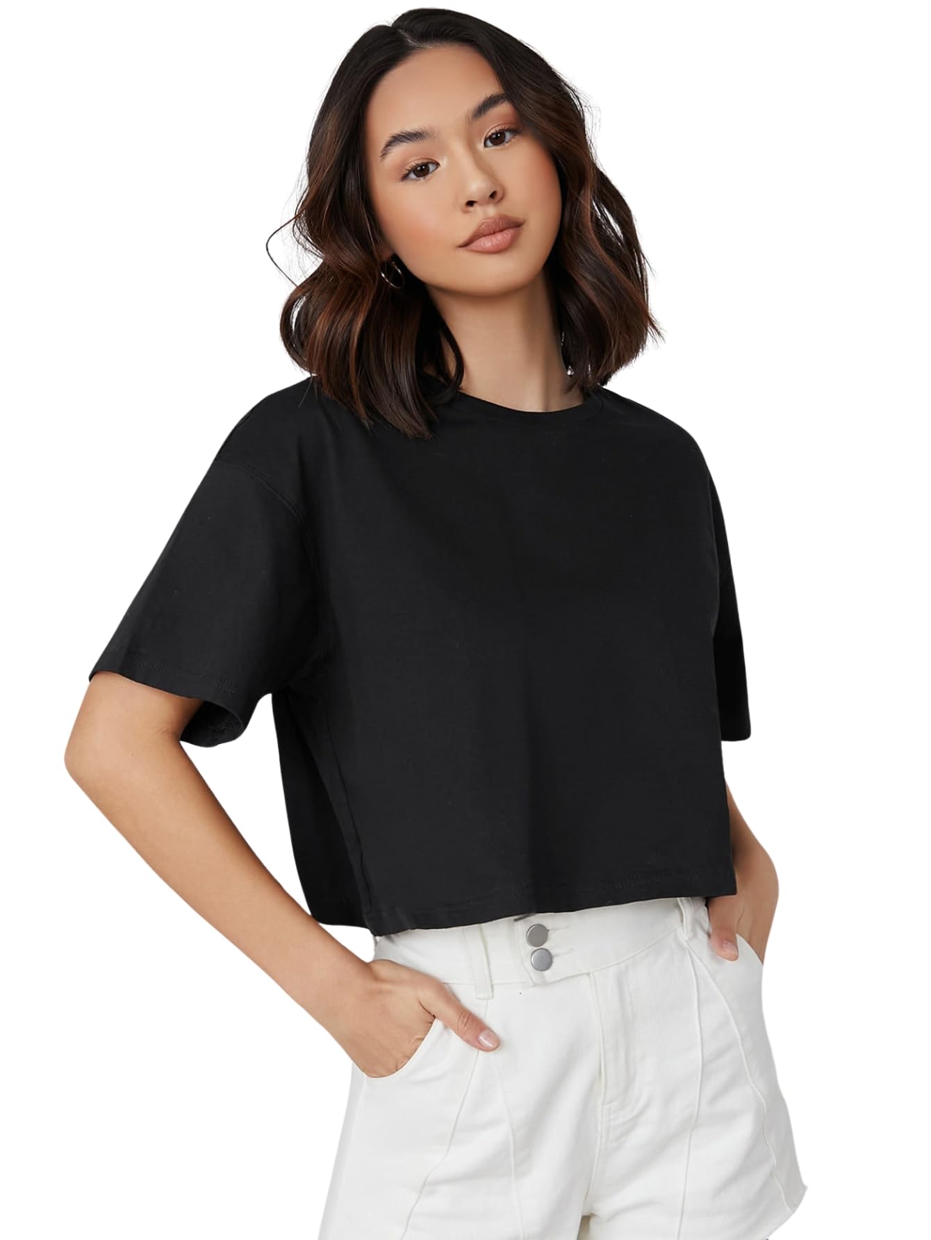 Women's & Girl's 100% Cotton Solid Basic Oversized Fit Crop Top