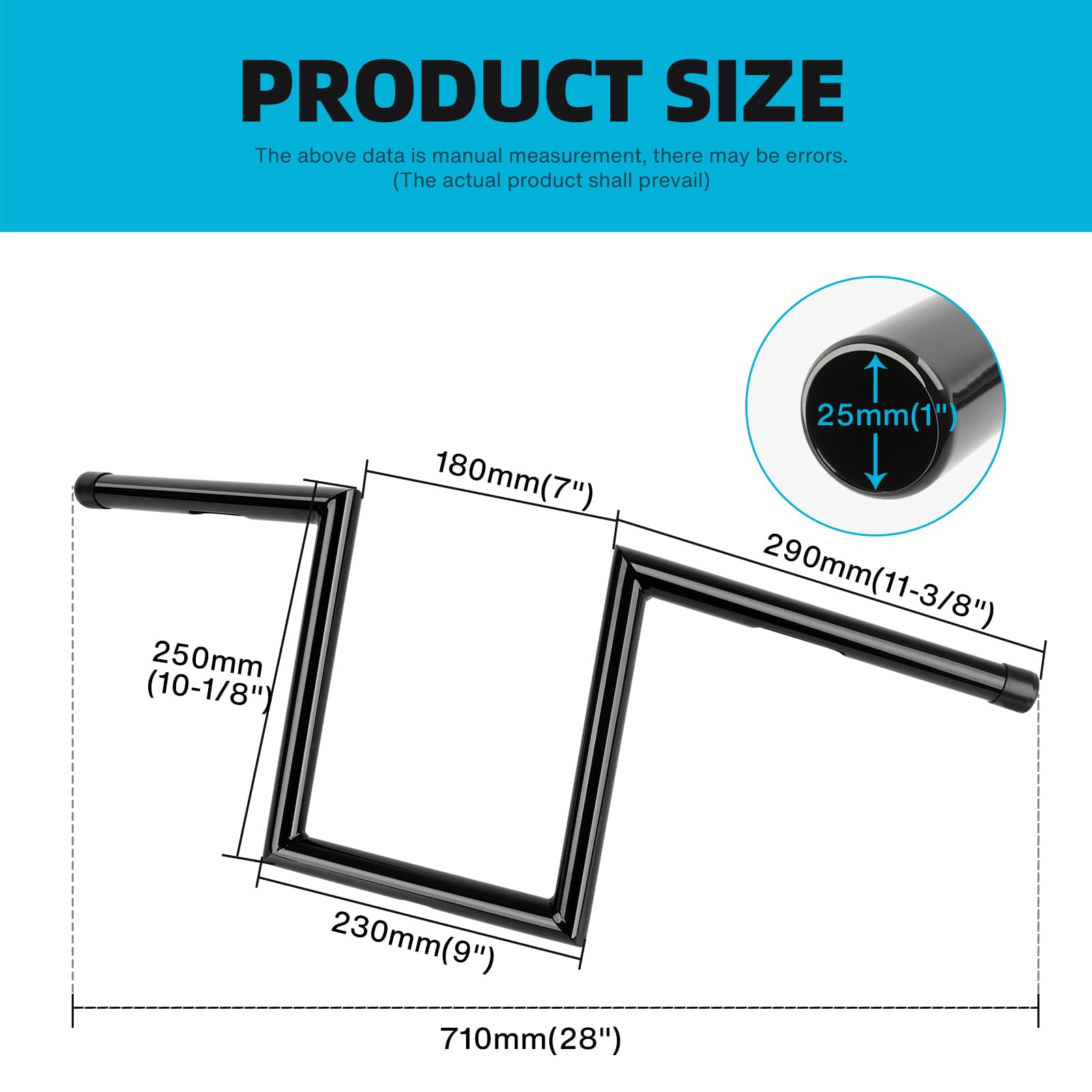 DREAMIZER Guidon Moto Z Bars 25 mm 1" pour Drag Custom avec 10 Pouces de Hauteur, Compatible avec Harley Honda Yamaha Suzuki Triumph Bobber Chopper Cruisers Sportster.