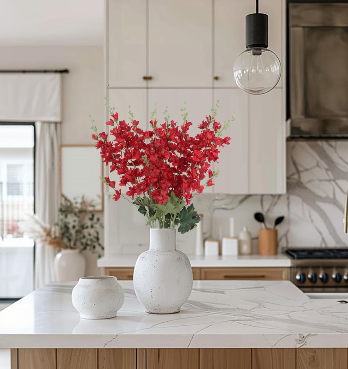 8PCS Long Stem Artificial Delphinium Flowers 33.5'' Larkspur Artificial Flower Red Silk Flowers for Tall Vase Home Wedding Table Centerpieces Decor(Red) - Image 5