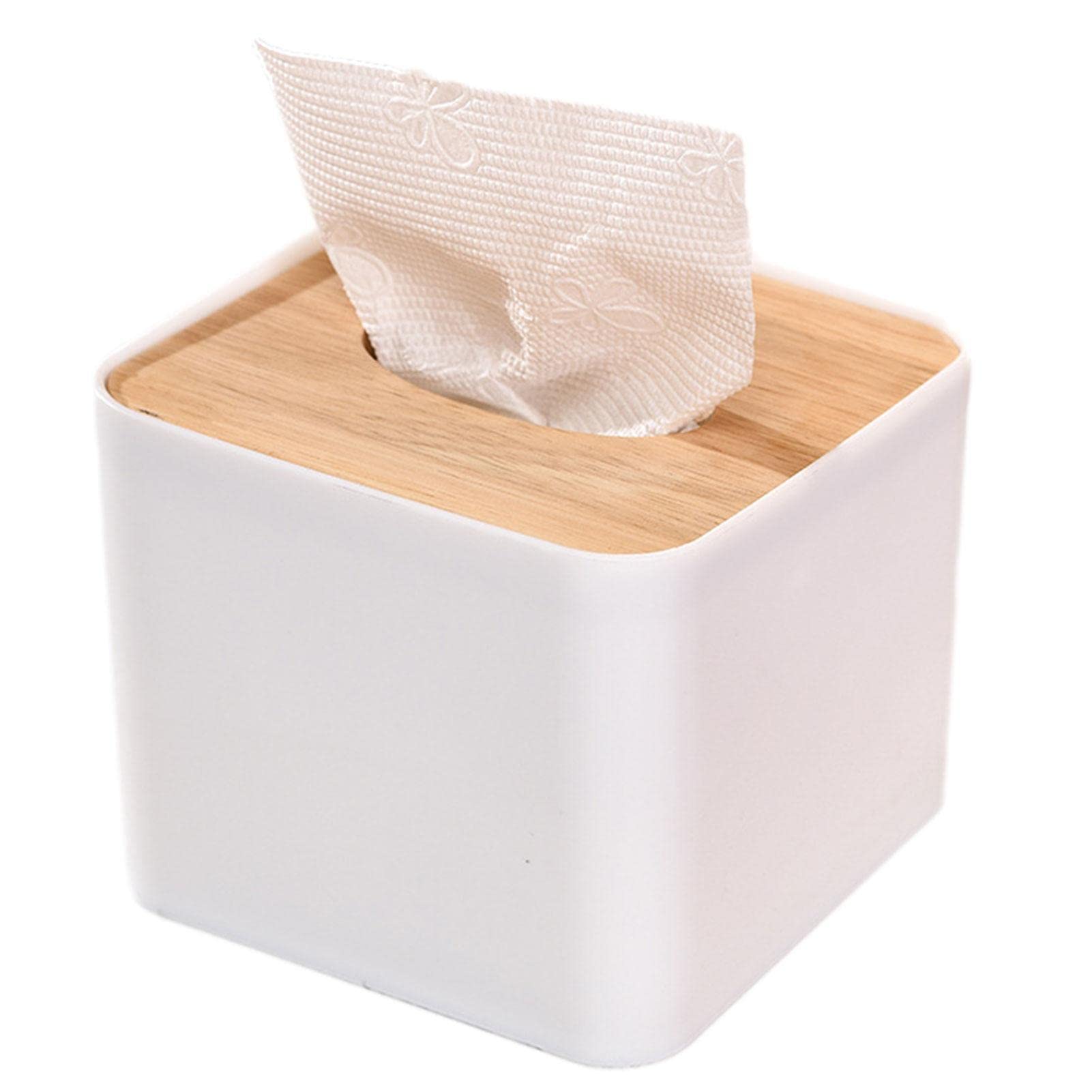 Home Tissue Paper Dispenser, Boho Decor Tissue Box Square Paper Tissue Holder with Rubber Wood Cover, Napkin Tissues Organizer Home Decor for Bathroom, Bedroom, Dresser