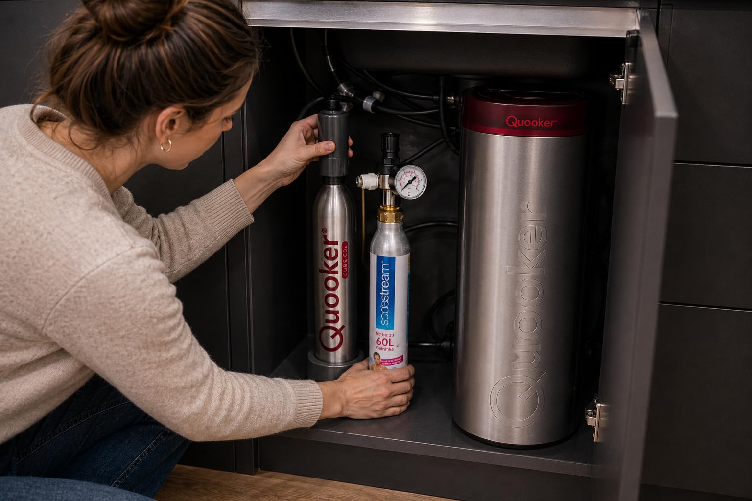 Umrüstset für QUOOKER CUBE auf handelsübliche 425g/450g CO2-Zylinder. Kompatibel mit Soda o.Ä. Zylinder (2. Gen. OHNE Zylinder)
