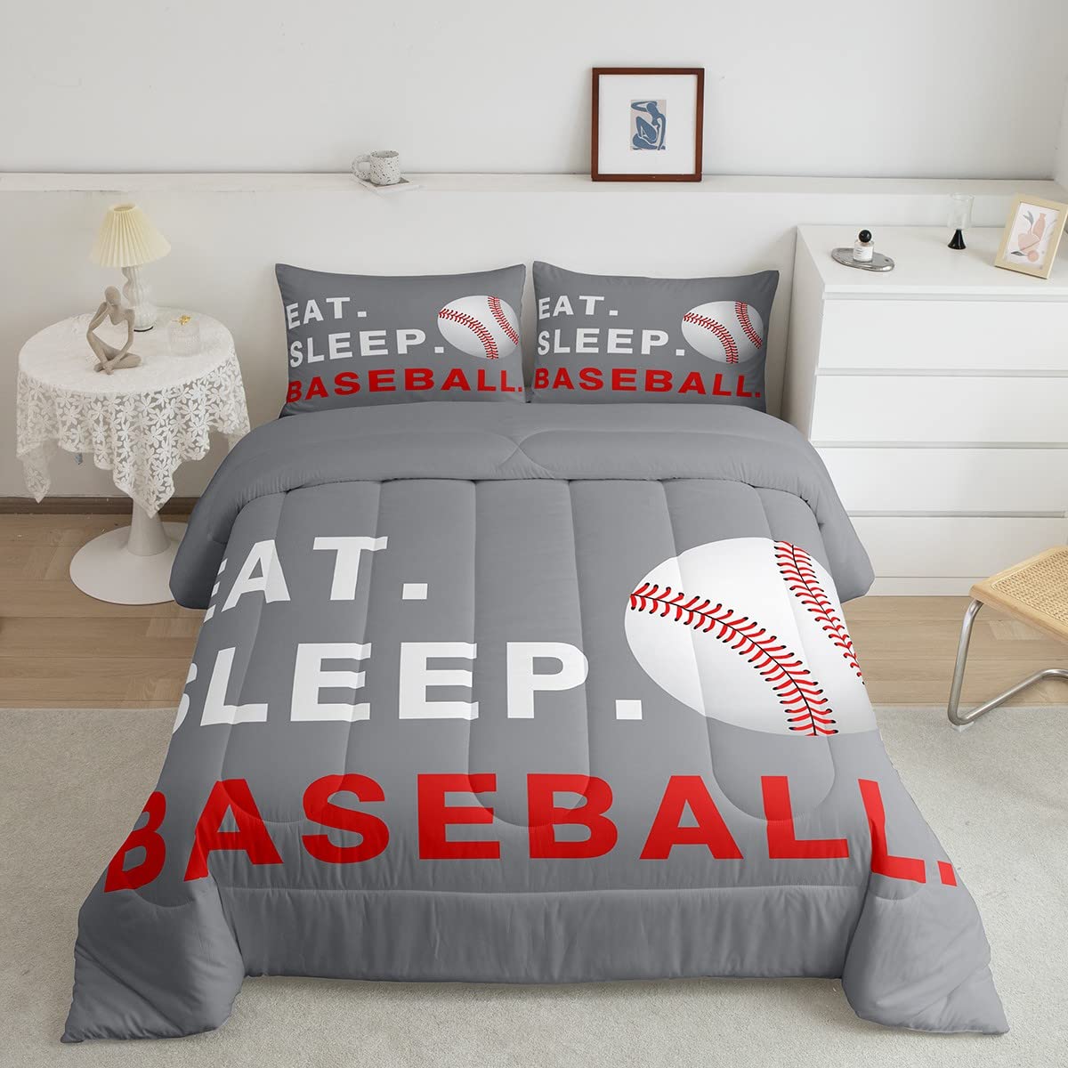 Feelyou Baseball Comforter Set Full Size Bedding Set for Kids Teens